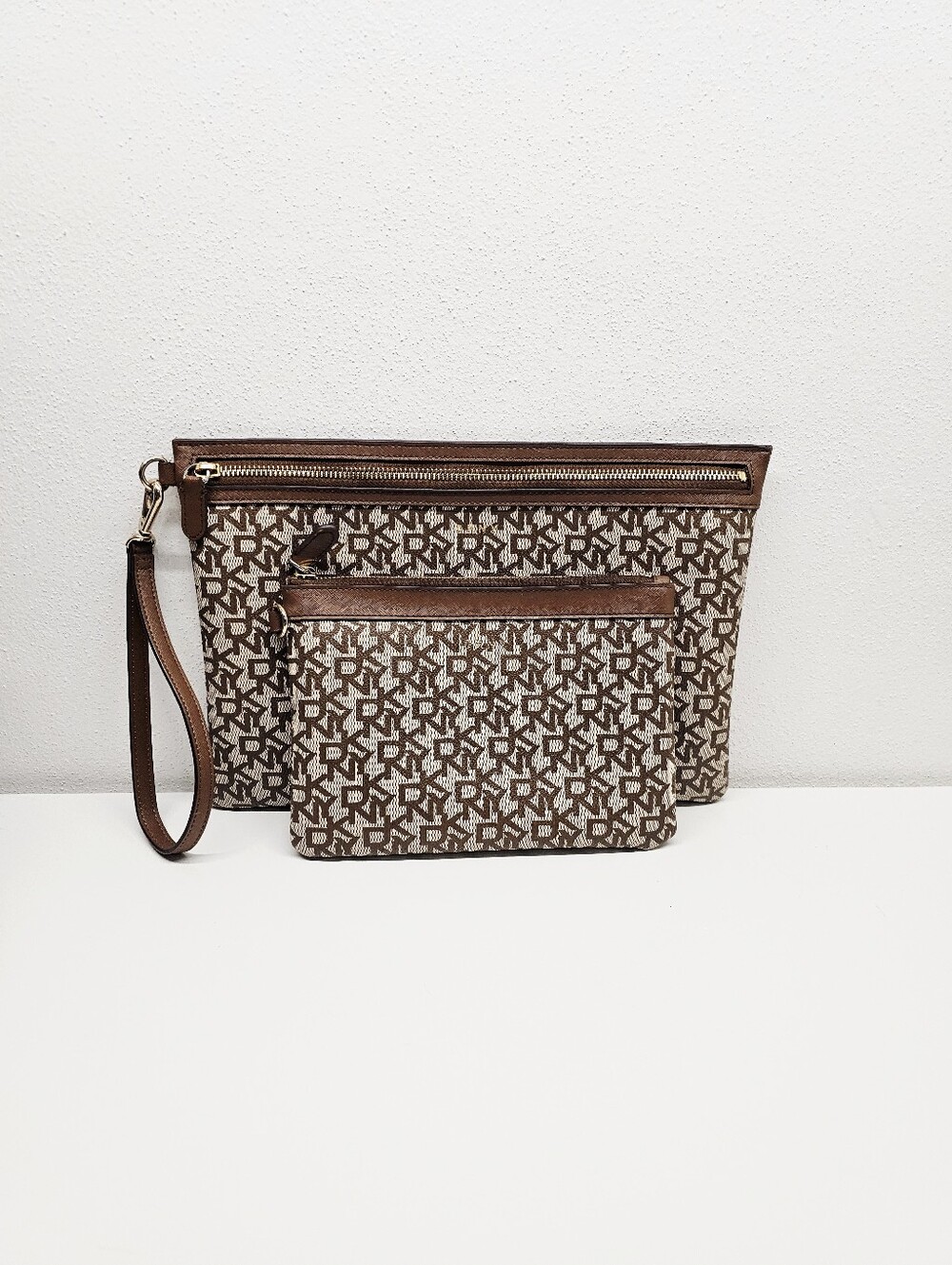 DKNY Monogram Wristlet Set Saffiano-style Leather Trim